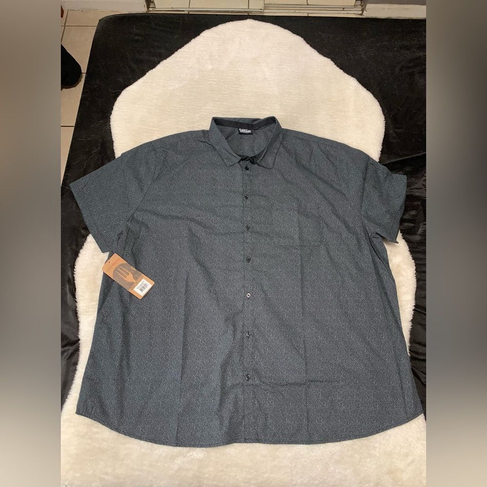 New Chef Works Black Short Sleeve Geometric Work Button Down Shirt Size 4XL‎ Top